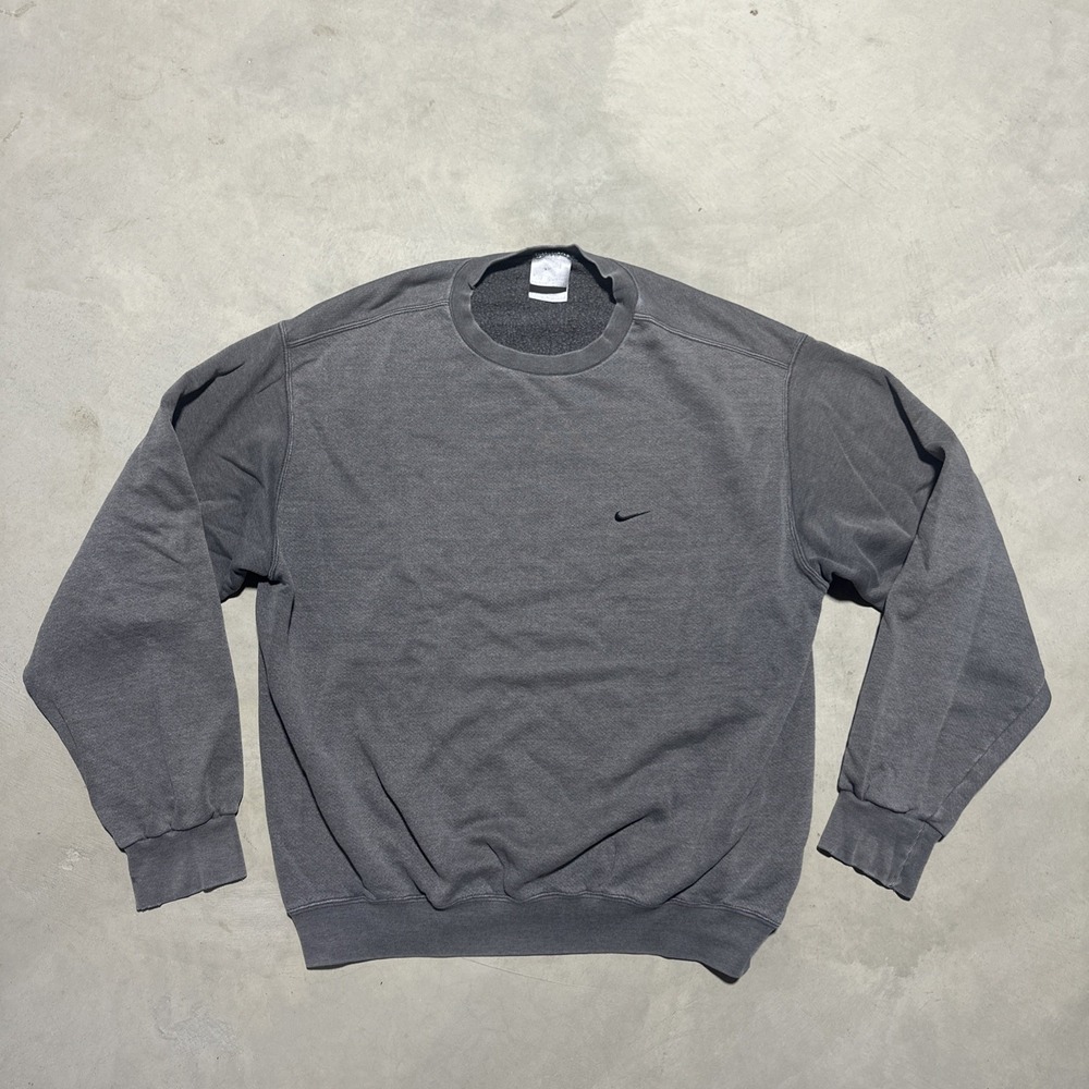 Vintage Nike Sweatshirt Men's SZ Large Gray Crewneck Fleece Pullover Embroidered